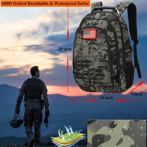inchzx 40L Tactical Backpack Molle Backpack,Military Camo Backpack Army Bookbag Daypack W/USB Port & Reflective Strip For Hiking Camping Hunting