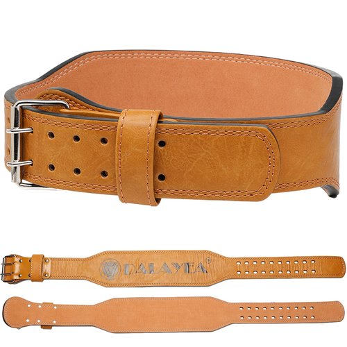 DALAYEA Weight Lifting Belt Gym Fitness, Cowhide Leather, 4” Padded Lumbar Back Support,10 Adjustable Holes,Heavy Duty Workout Training Strength Training Fitness,Men Women(Yellow-M)