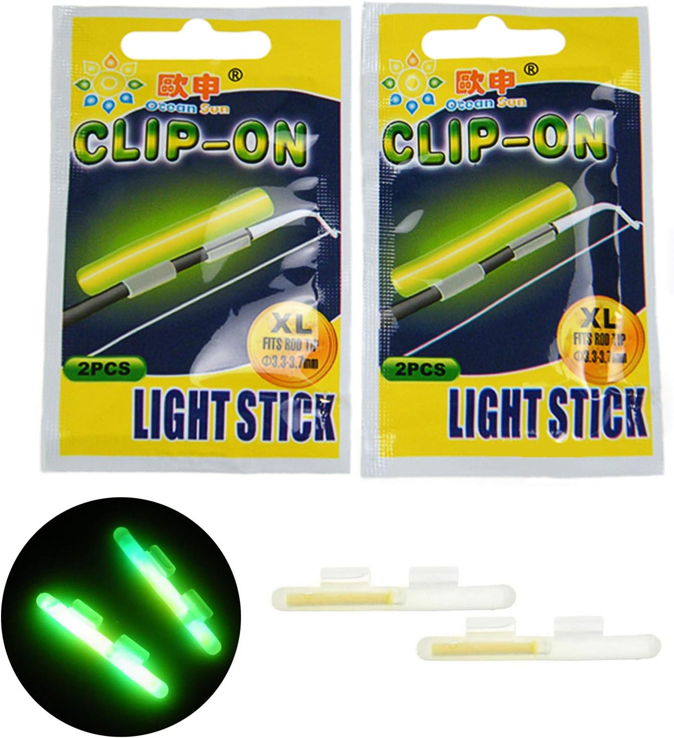 THKFISH Fishing Glow Sticks Rod Tip Glow Sticks Fishing Rod Floats Glow Sticks Fishing Rod Night Fishing Light Fishing Green Fluorescent Light 20pcs(10bags) #M #L #XL
