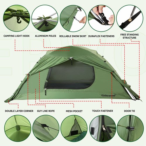 2-Person Backpacking Tent for 4-Season - Winter Waterproof Tent for One Person, Lightweight Camping Gear for Backpacking, Easy Set Up Cold Weather Essentials by Underwood Aggregator