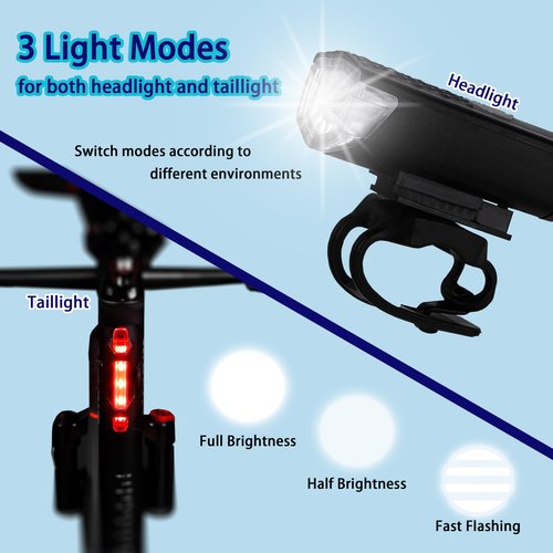 USB Rechargeable Bike Lights Set Bike Lights For Night Riding, 3 Light Modes, Ideal for City Commuting, Mountain Biking, and Outdoor Adventures with Front Headlight and Rear Taillight Bike Accessories