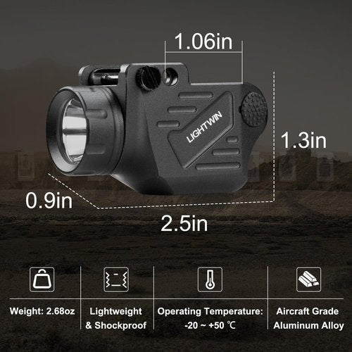 1200 Lumens Pistol Light Compact Weaponlight with Magnetic Charging Cable for Picatinny, Tactical Gun LED Flashlight with Strobe Function for Handgun Rifles, Glock