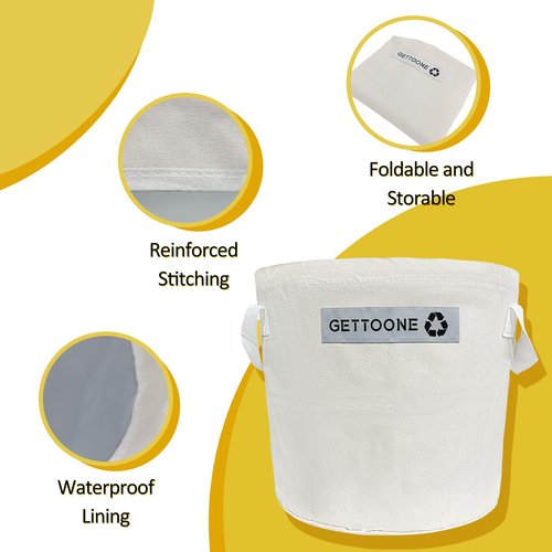 GETTOONE Collapsible Ice Bucket for Drinks, White Party Cooler with Insulated Lining & Carry Handles, Portable Folding Champagne Wine Beer Bucket for Indoor Outdoor Event (M)