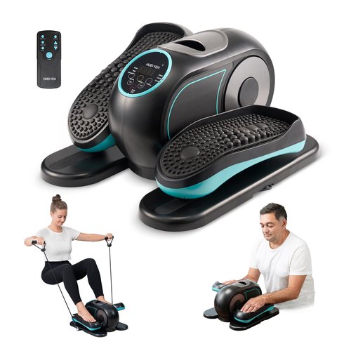 HUEIYEH Under Desk Elliptical Machine, Ellipse Leg Exerciser for Seniors, Seated Pedal Exerciser with Resistance Bands Non Slip Mat, Remote Control, 12 Adjustable Speeds for Home, Seniors, Adults