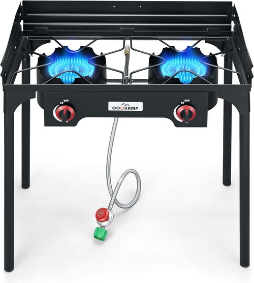 High Pressure Triple Propane Burner Outdoor Propane Camping Stove with 0-20 PSI Adjustable High Pressuer Regulator and Steel Braided Hose 3 Burner Stove Brewing Supply SA3500