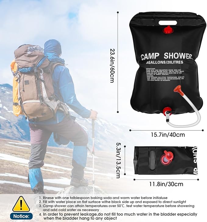 2 Set or 1set Solar Camp Shower Camping Shower Bag Solar Shower Bag Solar portabler Shower for Camping Solar Showers for Camping Camping Shower