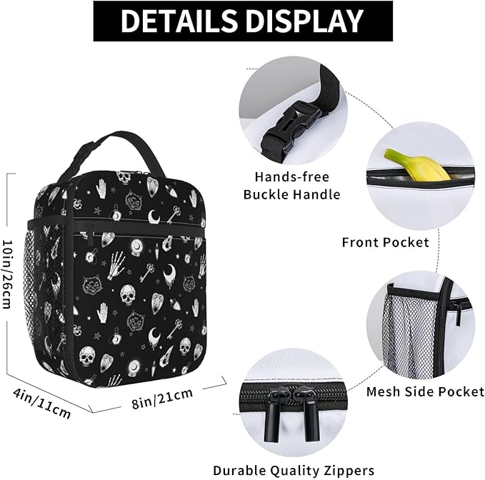 Gothic Skull Lunch Bag Insulated Reusable Lunch Box Thermal Cooler Tote For Men Women Work Travel Picnic Hiking