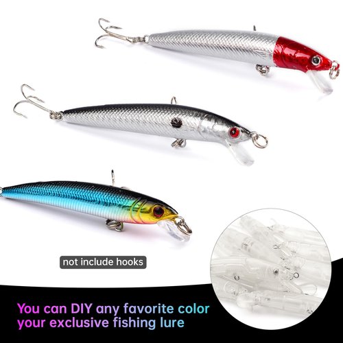 OriGlam 20pcs Lure Blanks Unpainted Fishing Lures, Blank Unpainted Minnow Crankbaits, Topwater Fishing Blanks Lures with 3D Fishing Eye for Salmon Trout Bass