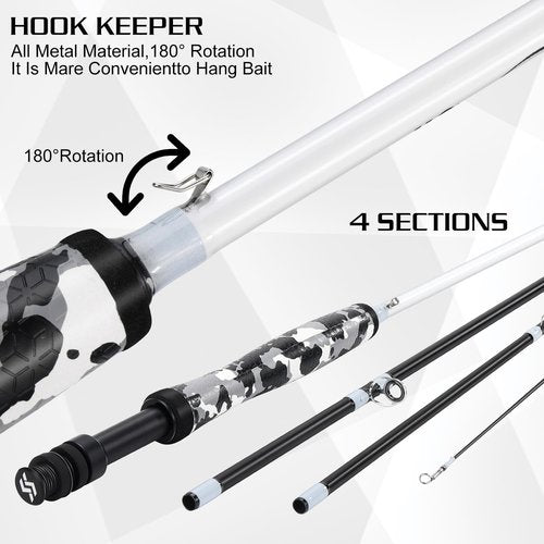 Sougayilang Fly Fishing Rod, Lightweight Ultra-Portable 4 Pieces 5/6wt Graphite 9' Fly Rod for Complete Starter with SuperPolymer Handle-Black