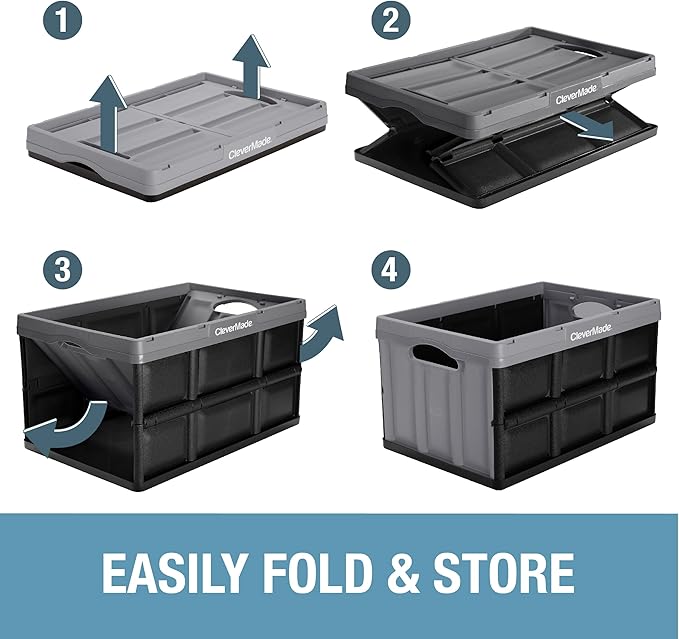 CleverMade Collapsible Storage Bins - Royal Blue 3 Pack 62L - Stackable Containers Heavy Duty Capacity Folding Crates - Space-Saving for Home