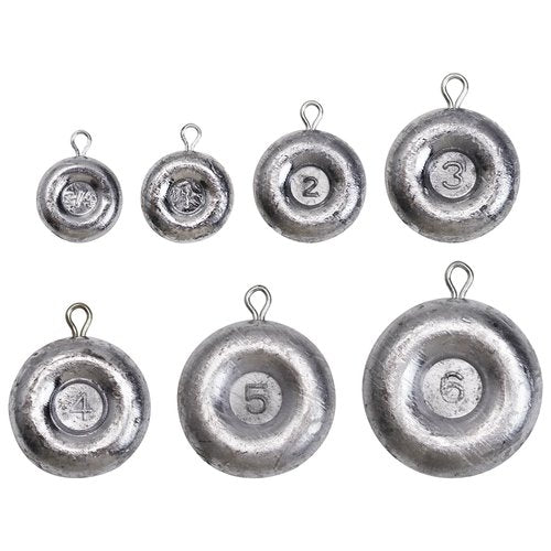 CWSDXM Disc Sinkers Lead Coin Weights Flat Round Sinker for Surf Drifting River Trolling Catfishing Fishing Pancake Sinkers and Weights 3/4oz - 8oz (1oz-8pcs)