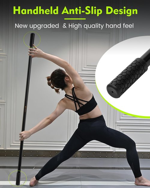 P Polerden Yoga Stick Natural Bamboo 5ft, Stretching Stick for Mobility, Exercise Stick with Non-Slip Ends, Exercise Dowel for Physical Therapy, Balance Pole and Stretch Bar for Stretching Equipment Black