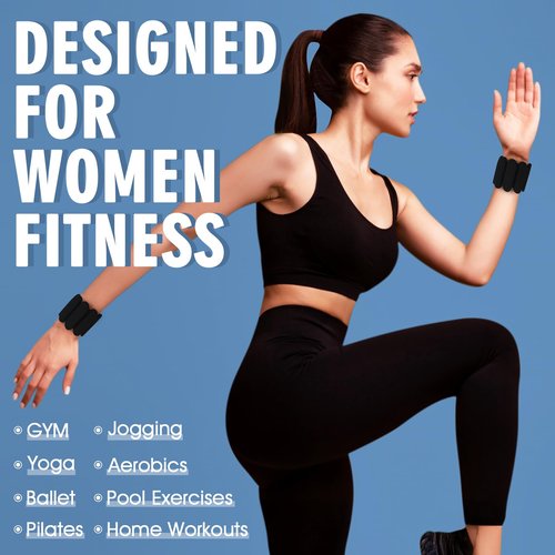 Wrist Weights, 2Pcs Wearable Wrist Ankle Weights for Women and Men, Adjustable Silicone Bracelets Suitable for Walking, Yoga, and Gym, Arm & Leg Workout, 2lb (Black)