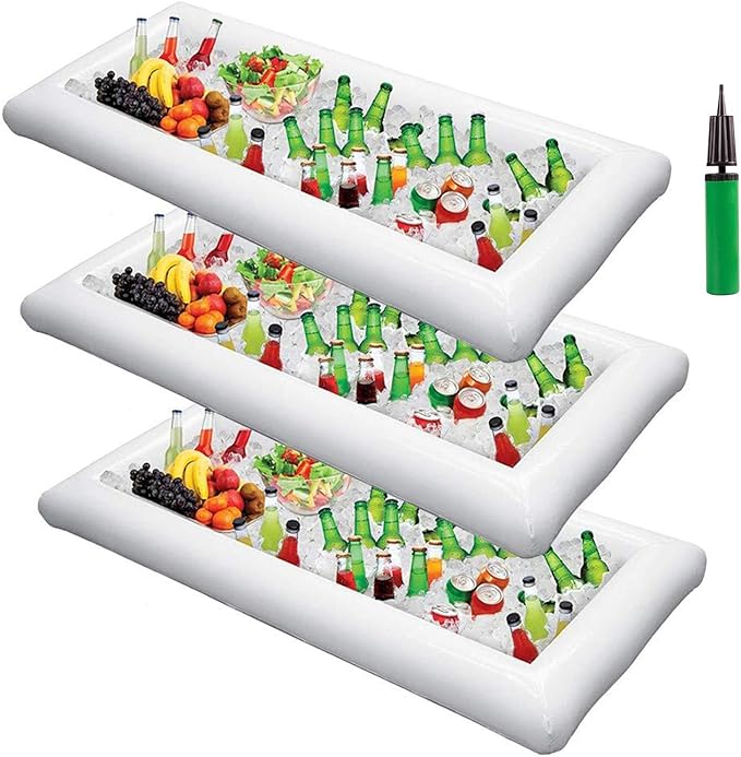 3PCS Inflatable Serving Bar Salad Ice Tray Food Drink Containers - BBQ Picnic Pool Party Supplies Buffet Luau Cooler,with a Drain Plug