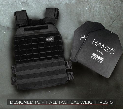HANZO - Resistance Weight Vest Plates, 8.75 lbs/14.5 lbs (Pair) - Powder-Coated Steel Tactical Plates for Strength Training, Fitness, and Rucking - Durable Design for Secure Fit