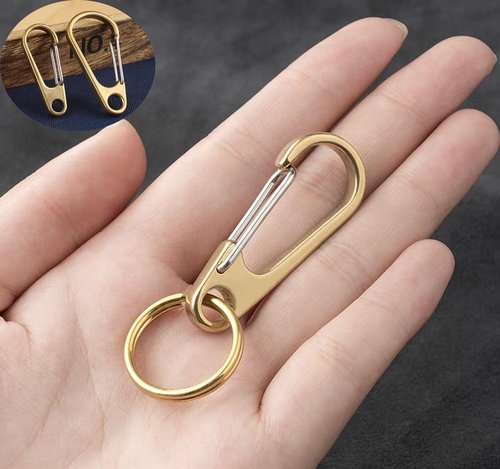 Lxshunlifa Brass Carabiner Clip, Heavy Duty Key Ring, Keychain Hook 1.9" & 2.3" for Belt, 2 Pcs Metal Locking and Stainless Spring Snap, Climbing Backpack Camping Small Hooks