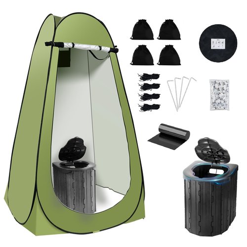 Camping Toilet Kit with Pop Up Privacy Tent, X Large Portable Folding Toilet Potty for Adults, Outdoor Camp Shower Tents,Changing Room with Carry Bag (Green)