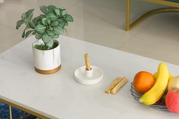 Palo Santo Holder, Ceramic Incense Holder for Palo Santo Sticks, Scent Wood Stand and Ash Catcher, Simple, Sturdy and Well Made Incense Burner, Cozy Speckled White