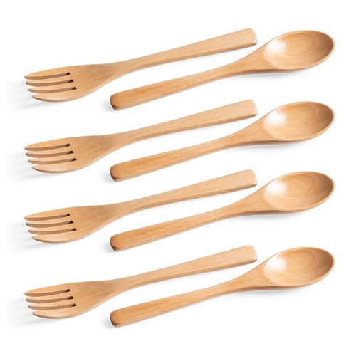Hefild 8pcs 6.3inch Schima Wooden Utensil Set Including Spoons and Forks, Reusable Handmade Natural Wooden Cutlery, Sustainable Responsible Wood Flatware Set for Stirring Eating＆Camping