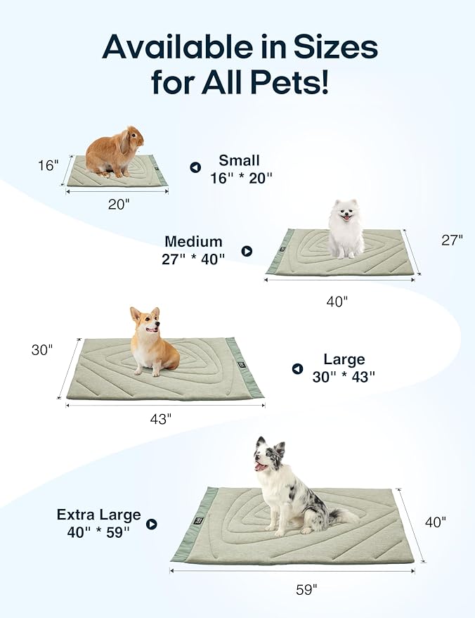 ZonLi Dog Cooling Mat, 20" x 16"Small, Waterproof Cooling Pad for Cats & Rabbits, Portable & Durable Pet Mat for Crate, Trunk, Camping, Outdoors, Machine Washable, Ice Green