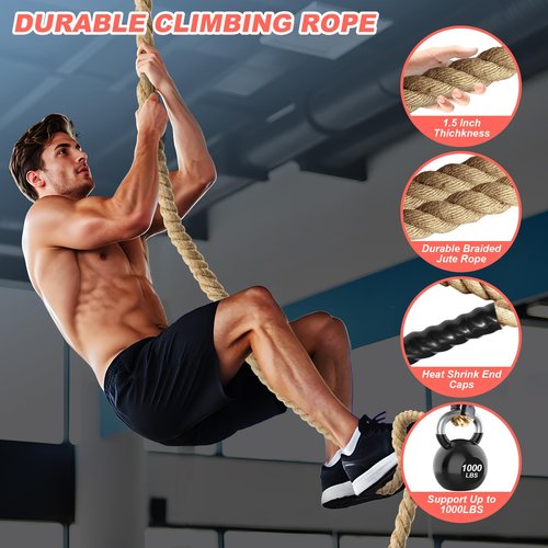Brobantle Workout Fitness Climbing Rope 20ft, 1.5" Diameter Gym Climbing Rope for Strength Training,Exercise Climbing Rope for Adults Outdoor Indoor