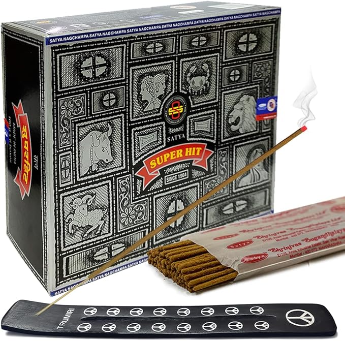 TRUMIRI Incense Stick Holder Bundle with Satya Super Hit 100g Incense Sticks - Pack of 6 (Approx 600 Sticks)