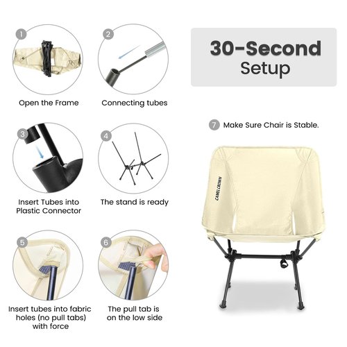 CAMEL CROWN Portable Camping Chair Folding Compact Lawn Lightweight Backpacking Chair with Carry Bag for Outdoor Hiking Beach Travel Picnic Festival White