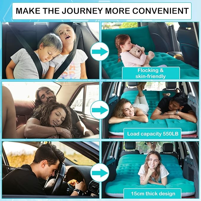 SUV Air Mattress,Thickened Flocked Camping Bed for Car Trunk & Back Seat ， Includes Electric Pump & 2 Foot Pedals ， Portable Inflatable car Mattress for Camping,Sleeping