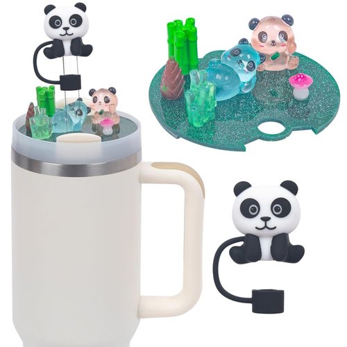 Compatible with Stanley Cup Lid Accessories Charms, Fit for 40 oz Stanley Lid Charms Decor, Cute Panda Silicone Straw Cover Cap for Stanley Tumblers for Stanley lid topper (Panda)