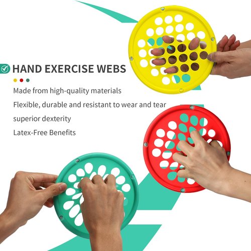 ZHIAMZ Hand Exercise Webs for Physical Therapy, Hand Grip Strengthener, Finger Exerciser, Portable Size, Latex Free, 7" Diameter (Light-Yellow)
