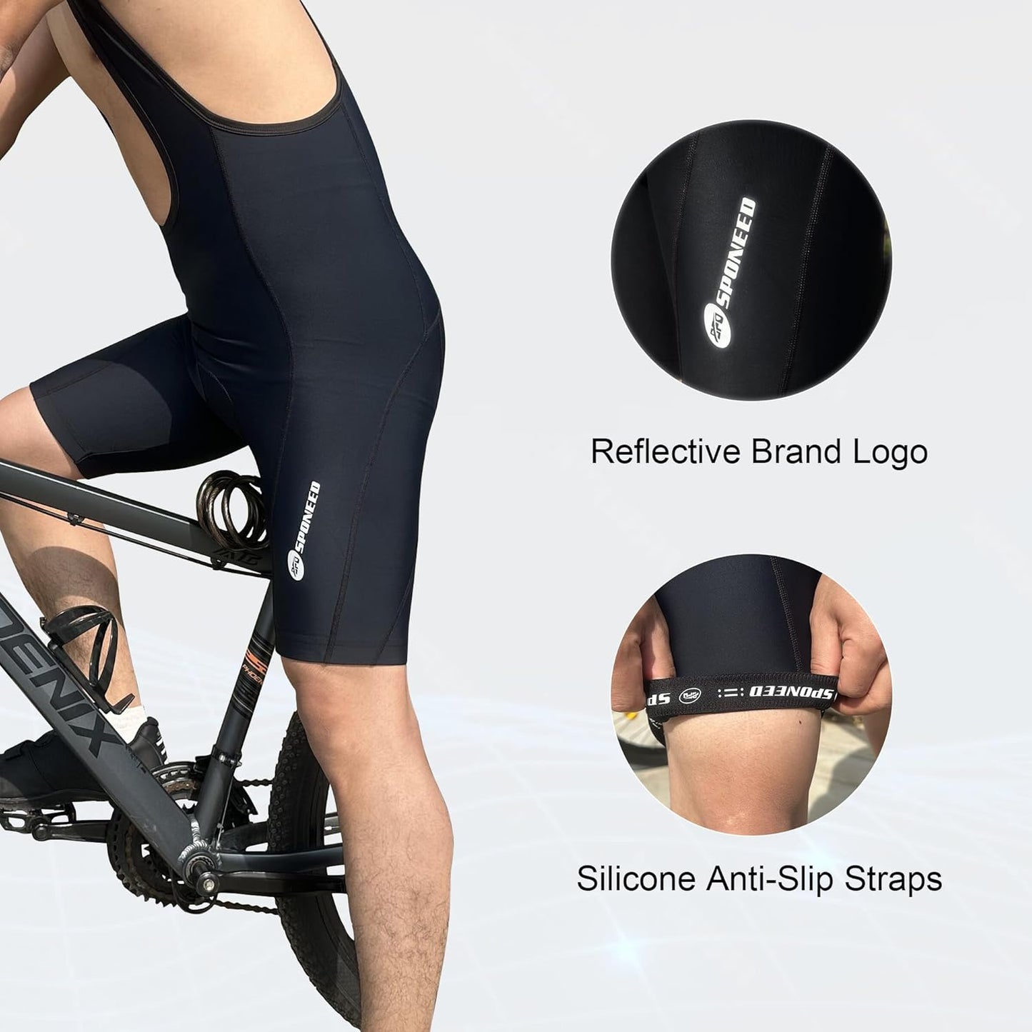 sponeed Cycling Bib Shorts Men Biker Bibs for Men Padded Breathable Racing Shorts UPF 50+