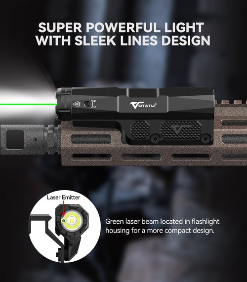 VOTATU M8L-G 3000 Lumens Light Laser Combo Compatible with Mlok/Picatinny, Strobe Function Flashlight and Green Laser Beam with Easy Touch Pad Switch, USB Magnetic Rechargeable Light for Rifle