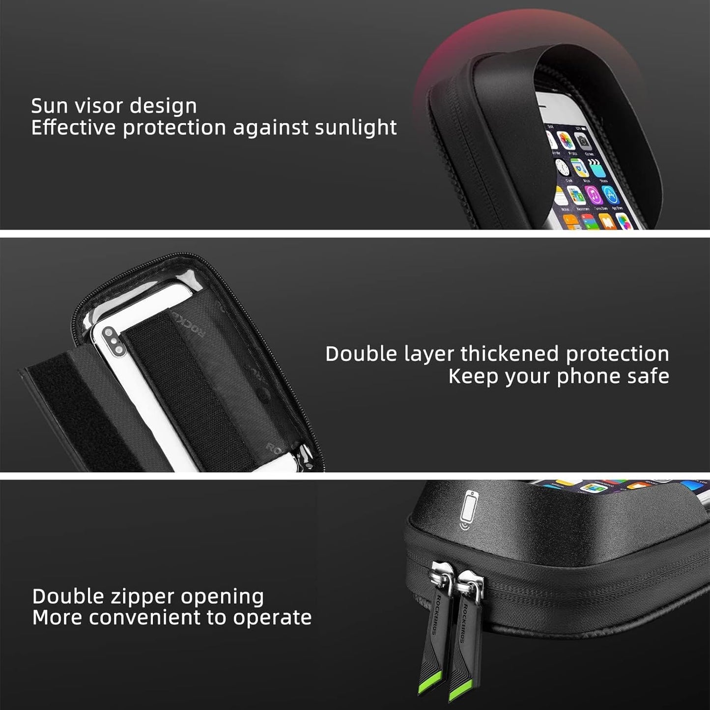 ROCKBROS Bike Bag Waterproof Top Tube Phone Bag Front Frame Mountain Bicycle Touch Screen Cell Phone Holder Pouch Compatible with iPhone X, 8 Plus 7