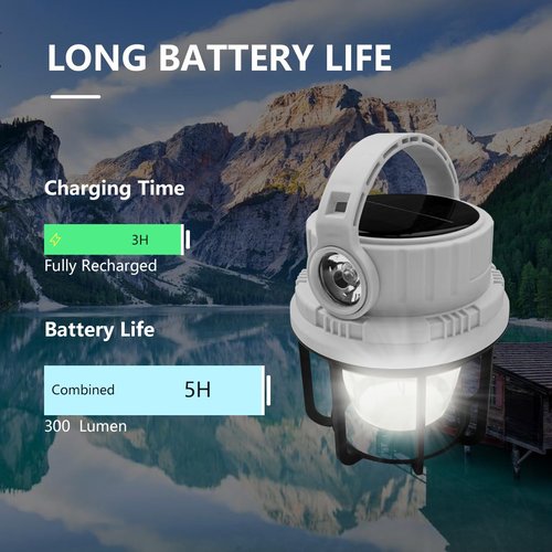 LONLEEYU LED Camping Lantern Rechargeable, Solar Camping Lantern with USB Cable, 6 Light Modes Included with Two Light Source Modes for Hurricane, Power Outages