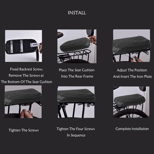 Woouagia Bicycle Rear Seat with Back,Pu Leather Soft Cushion Bicycle Passenger Seat,Rear Bike Seat Kids Including Cushion and Backrest, Armrest, Footrests (Black)