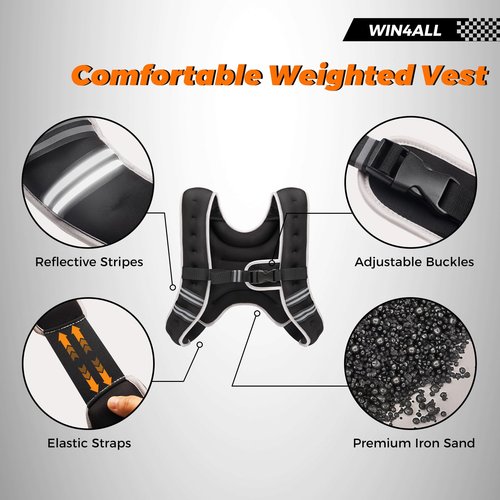 WIN4ALL Weighted Vest Men Women, 6lb/8lb/12lb/16lb/20lb Weighted Vest, Adjustable Women Weight Vest for Walking, Strength Training, Running, Fitness, Muscle Building, 12Lbs, Black