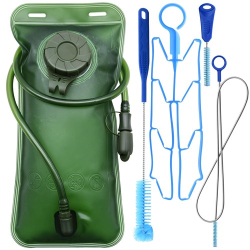 Hydration Bladder with Cleaning Kit, 2L Water Bladder with Cleaning Kit, Leakproof Water Reservoir for Hiking Biking Climbing Cycling Running Camping Backpack, Army Green