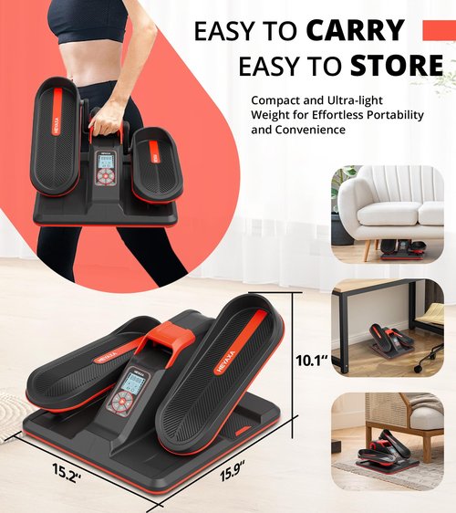 Under Desk Elliptical, Electric Ellipse Leg Exerciser While Sitting for Seniors Adults (Red)