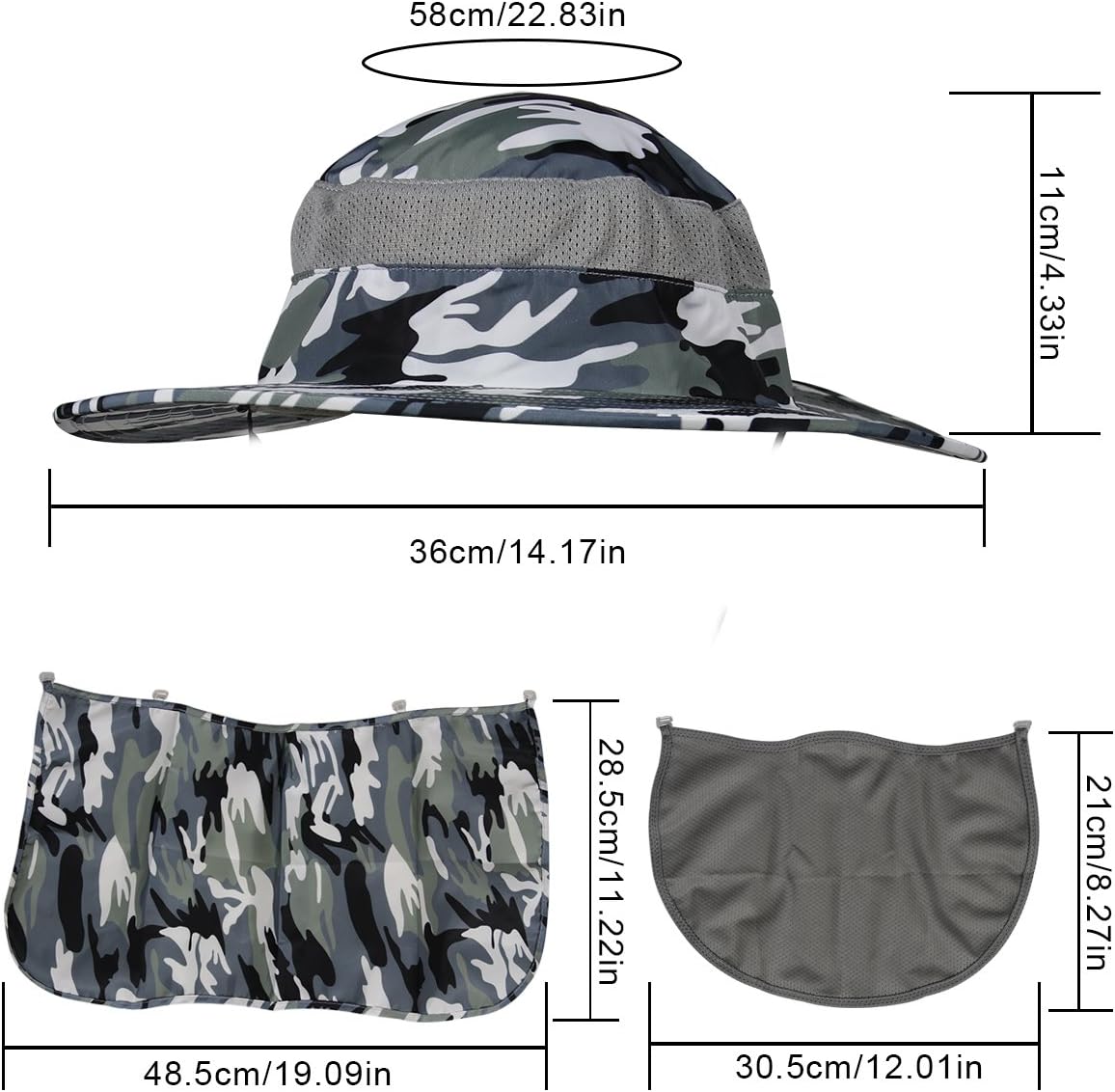 YR.Lover Outdoor UV Sun Protection Wide Brim Fishing Cap with Removable Flap