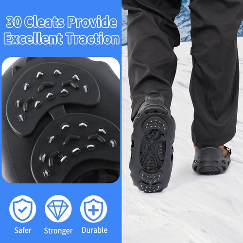 LACE INN Non Slip Gripper Spikes for Shoes, Ice Snow Grips Traction Cleats with 30 Steel Studs Crampon for Walking On Snow and Ice (Size L)