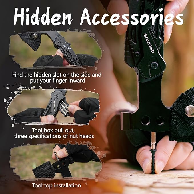 Camping Multitool Accessories Gifts for Men Dad 16 in 1 Upgraded Multi Tool Survival Gear with Axe Hammer Pliers Saw Screwdrivers Bottle Opener Whistle & Portable Sheath For Hiking,Fishing
