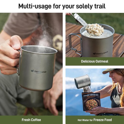 Odoland Titanium Camping Cookware 750ML Titanium Pot with Camping Stove and Spork Portable Pot for Backpacking, Hiking, Traveling and Picnic