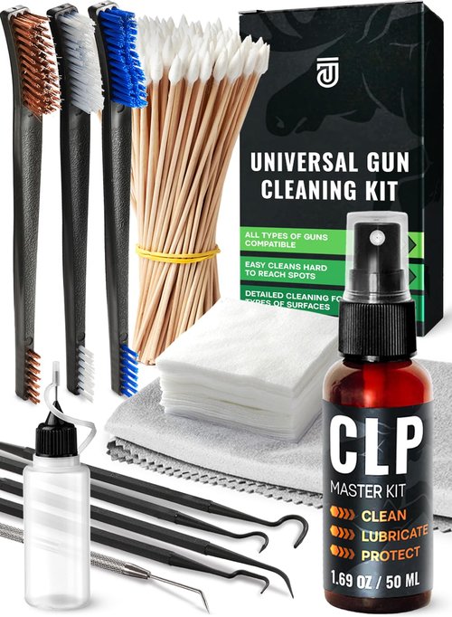 Gun Cleaning Supplies Kit 13 in 1 Universal Gun Cleaning Kit Incl. 1.69oz Clp Gun Cleaning Oil, Gun Cleaning Patches, 6-inch Gun Cleaning Swabs, Double Head Gun Cleaning Brush, Finishing Gun Cloth