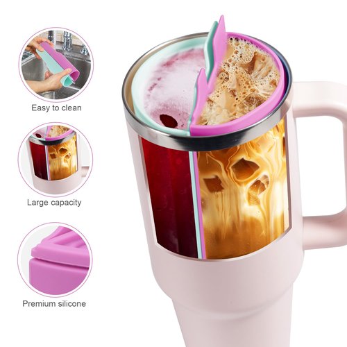 XIHIRCD 2pcs Drink Separator Silicone Liner for Stanley 40oz, High Capacity 2 in 1 Cup Insert with 2pcs Lids Water Cup Accessories Easy to Clean Compatible with Stanley Tumbler 40oz