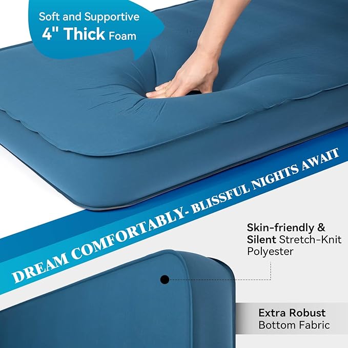 Hikenture 4 INCH Thick Self Inflating Sleeping Pad with 9.5 R Value, Comfort Plus Camping Mattress with Pump Sack, Inflatable Foam Insulated Camping Pad, Portable Camping Mat for 4-Season