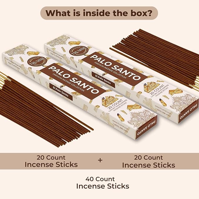 Palo Santo Incense Sticks - Incienso de Palo Santo - Total 40 Insence-Sticks - Dual Pack of 20 Insense - Inciensos - Inscents - Natural Non Toxic Ingredients - Incents - Incence