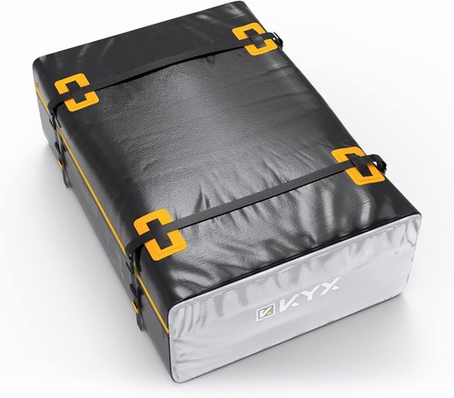 KYX Car Roof Bag Cargo Carrier –15 Cubic Feet Waterproof Roof Top Luggage Bag for All Cars with/Without Racks, Double Rain Curtain, Anti-Slip Mat