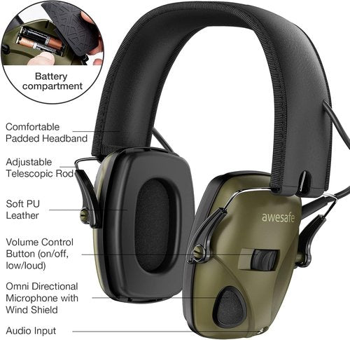 awesafe Electronic Shooting Ear Protection-NRR 24dB Noise Reduction Headphones for Hunting & Gun Range Use