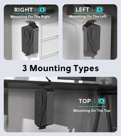 QINGENO Quick-Access Mounted Nightstand Handgun Gun Safe,Auto Open Lid Smart Pistol Safe with Keypad Lock/Key Lock (QG8002E Keypad)