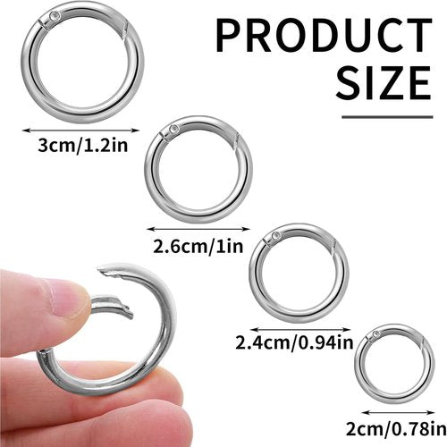 16Pcs Silver Trigger Spring O Rings Key Chain Rings - Metal Round Carabiner Clip, Key Rings for Car Keys, Circle Spring Key Ring for Handbag Purse Dog Leashes，Accessory and Keychain Carabiners